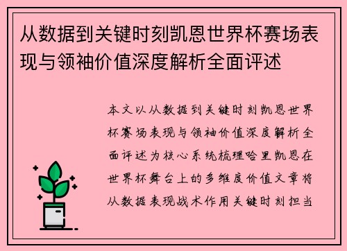 从数据到关键时刻凯恩世界杯赛场表现与领袖价值深度解析全面评述 从数据到关键时刻凯恩世界杯赛场表现与领袖价值深度解析全面评述