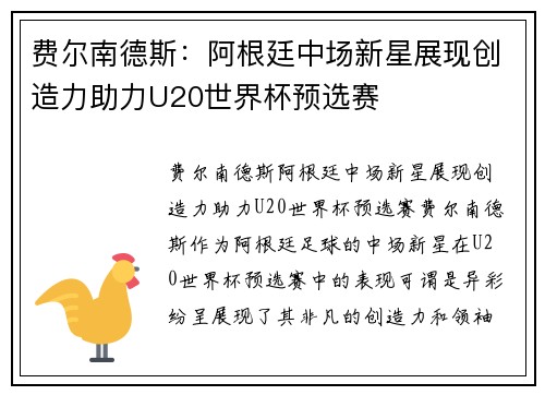 费尔南德斯：阿根廷中场新星展现创造力助力U20世界杯预选赛