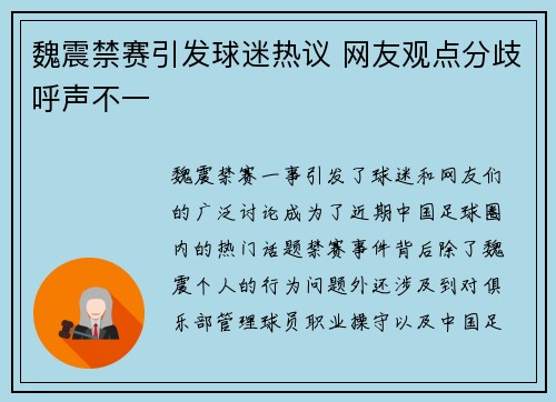 魏震禁赛引发球迷热议 网友观点分歧呼声不一